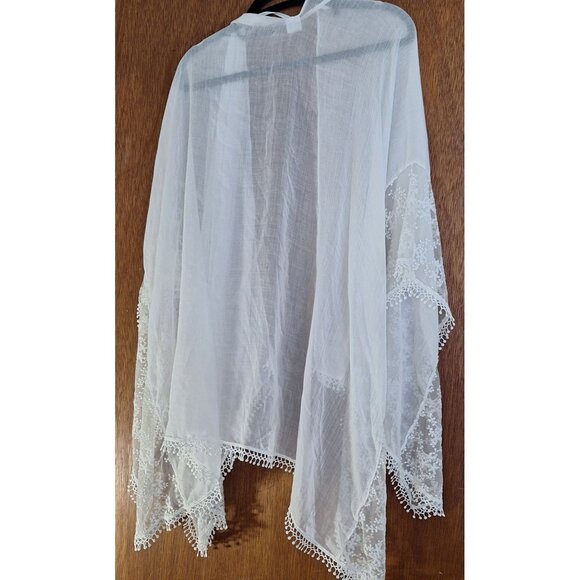 White Lace fringe shawl modest - Picture 2 of 5
